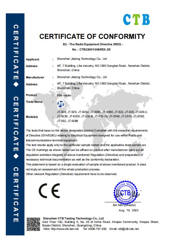 TM200 Series CE Certificate